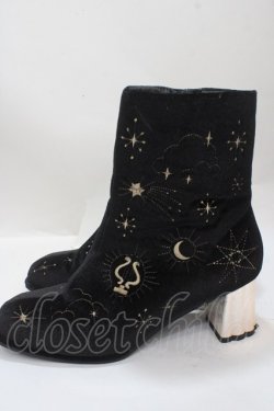 画像2: axes femme POETIQUE / 天体モチーフ刺繍ベロアブーツ  黒 Y-25-04-17-118-AX-SH-SZ-ZY