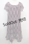 axes femme / アラベスク柄プリーツシフォンワンピース M 紫 Y-25-04-20-076-AX-OP-SZ-ZI