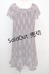 axes femme / アラベスク柄プリーツシフォンワンピース M 紫 Y-25-04-20-076-AX-OP-SZ-ZI
