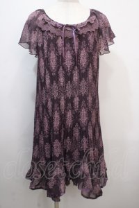 axes femme / アラベスク柄プリーツシフォンワンピース M 紫 Y-25-04-20-076-AX-OP-SZ-ZI