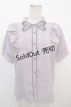 画像1: axes femme POETIQUE / バタフライ刺繍襟半袖ブラウス M ラベンダー Y-25-04-20-008-AX-BL-SZ-ZY