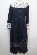 axes femme NOSTALGIE / レース襟付ジャガードワンピース M 紺 Y-25-04-20-079-AX-OP-SZ-ZT138