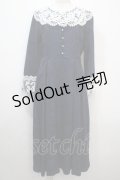 axes femme NOSTALGIE / レース襟付ジャガードワンピース M 紺 Y-25-04-20-079-AX-OP-SZ-ZT138