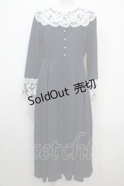 画像1: axes femme NOSTALGIE / レース襟付ジャガードワンピース M 紺 Y-25-04-20-079-AX-OP-SZ-ZT138