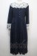 画像1: axes femme NOSTALGIE / レース襟付ジャガードワンピース M 紺 Y-25-04-20-079-AX-OP-SZ-ZT138 (1)