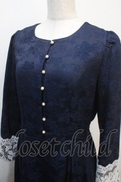 画像3: axes femme NOSTALGIE / レース襟付ジャガードワンピース M 紺 Y-25-04-20-079-AX-OP-SZ-ZT138
