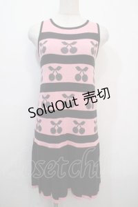 MILK / チェリーボーダーニットノースリーブワンピース  クロ×ピンク Y-25-04-20-089-ML-OP-SZ-ZY