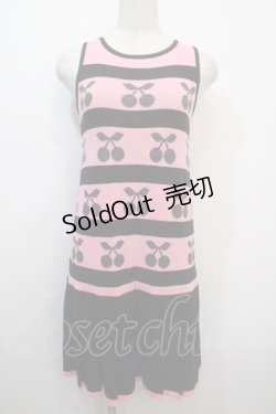 画像1: MILK / チェリーボーダーニットノースリーブワンピース  クロ×ピンク Y-25-04-20-089-ML-OP-SZ-ZY