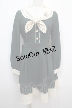 画像1: axes femme / 刺繍入りセーラーワンピース M グリーン Y-25-04-20-103-AX-OP-SZ-ZI