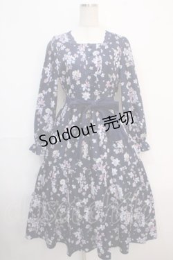 画像1: axes femme / 桜柄ティアードワンピース  紺 Y-25-04-20-122-AX-OP-SZ-ZI
