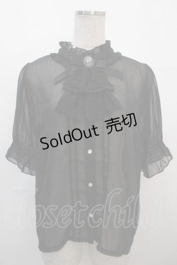 画像1: axes femme / カメオ×ジャボブローチ付ブラウス F 黒 Y-25-04-20-015-AX-BL-SZ-ZY