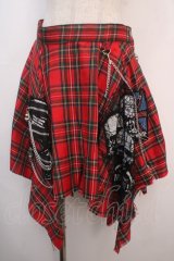 MAD / 変形チェックスカート  赤 Y-25-04-20-147-PU-SK-SZ-ZY