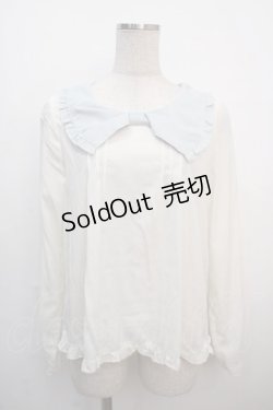 画像1: Amavel / リボン襟ブラウス M 白×サックス Y-25-04-20-005-CA-BL-SZ-ZY