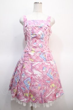 画像1: Angelic Pretty / Fancy Stationeryローウエストジャンパースカート  ピンク Y-25-04-21-089-AP-OP-SZ-ZY