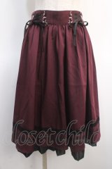 axes femme / レースアップフレアスカート  ワイン Y-25-04-21-098-AX-SK-SZ-ZI