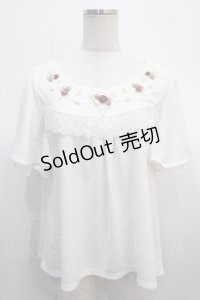 axes femme / ローズガーデンフリル袖プルオーバー  白 Y-25-04-21-015-AX-TO-SZ-ZY