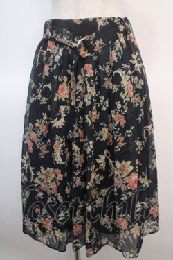 画像1: axes femme / バックシャン花柄スカート M 黒 Y-25-04-21-150-AX-SK-SZ-ZI