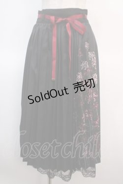 画像1: axes femme / 彼岸花柄プリーツスカート F 黒 Y-25-04-21-154-AX-SK-SZ-ZY