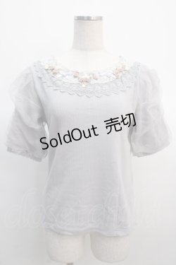 画像1: axes femme / 巻きバラのふんわりチュール袖プルオーバー  サックス Y-25-04-21-023-AX-TO-SZ-ZY