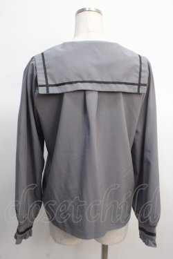 画像2: axes femme POETIQUE / チェックリボン付セーラーブラウス  グレー Y-25-04-21-028-AX-BL-SZ-ZY