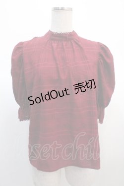 画像1: axes femme POETIQUE / シアーチェックボウタイブラウス  赤 Y-25-04-21-035-AX-BL-SZ-ZY