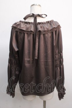 画像2: axes femme / ギャザーデザインサテンブラウス F 茶 Y-25-04-21-041-AX-BL-SZ-ZY