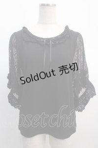 axes femme / レース×リボン袖プルオーバー M 黒 Y-25-04-21-042-AX-TO-SZ-ZY