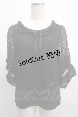 画像1: axes femme / レース×リボン袖プルオーバー M 黒 Y-25-04-21-042-AX-TO-SZ-ZY
