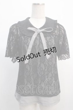 画像1: axes femme / ギンガムチェックレースプルオーバー M 黒 Y-25-04-21-044-AX-TO-SZ-ZY