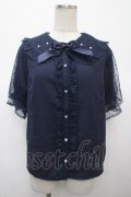 axes femme kawaii / ドットチュール半袖ブラウス M 紺 Y-25-04-23-046-AX-BL-SZ-ZY
