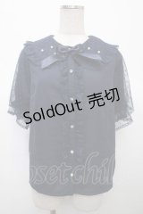 axes femme kawaii / ドットチュール半袖ブラウス M 紺 Y-25-04-23-046-AX-BL-SZ-ZY
