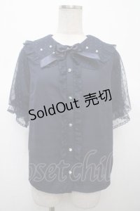 axes femme kawaii / ドットチュール半袖ブラウス M 紺 Y-25-04-23-046-AX-BL-SZ-ZY