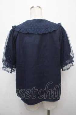 画像2: axes femme kawaii / ドットチュール半袖ブラウス M 紺 Y-25-04-23-046-AX-BL-SZ-ZY