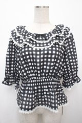 axes femme kawaii / フリル襟シャーリングブラウス M 黒 Y-25-04-23-054-AX-BL-SZ-ZY