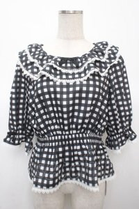 axes femme kawaii / フリル襟シャーリングブラウス M 黒 Y-25-04-23-054-AX-BL-SZ-ZY