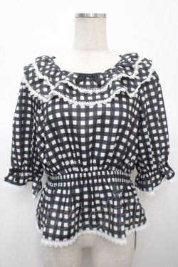 画像1: axes femme kawaii / フリル襟シャーリングブラウス M 黒 Y-25-04-23-054-AX-BL-SZ-ZY