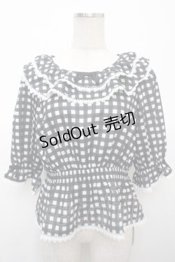 画像1: axes femme kawaii / フリル襟シャーリングブラウス M 黒 Y-25-04-23-054-AX-BL-SZ-ZY