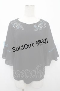 axes femme / 鍵×本刺繍チューリップ袖プルオーバー F 黒 Y-25-04-23-085-AX-TO-SZ-ZT176