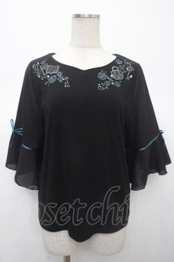 画像1: axes femme / 鍵×本刺繍チューリップ袖プルオーバー F 黒 Y-25-04-23-085-AX-TO-SZ-ZY