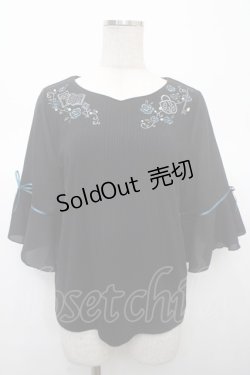 画像1: axes femme / 鍵×本刺繍チューリップ袖プルオーバー F 黒 Y-25-04-23-085-AX-TO-SZ-ZT176