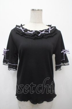 画像1: axes femme / リボン×レース×フリルプルオーバー F 黒 Y-25-04-23-086-AX-TO-SZ-ZY