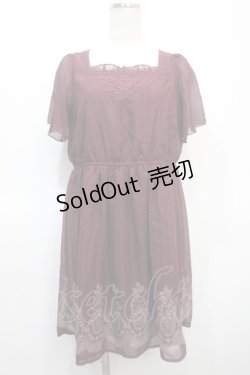 画像1: axes femme / ストライプレースプリント半袖ワンピース  ワイン Y-25-04-23-107-AX-OP-SZ-ZI