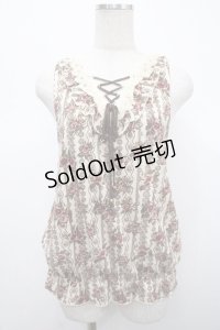 axes femme / ローズレースプリントノースリーブトップス M 生成り Y-25-04-23-028-AX-TO-SZ-ZY
