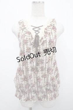 画像1: axes femme / ローズレースプリントノースリーブトップス M 生成り Y-25-04-23-028-AX-TO-SZ-ZY