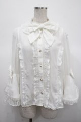 axes femme kawaii / 姫袖7分丈ブラウス M 白 Y-25-04-23-043-AX-BL-SZ-ZY