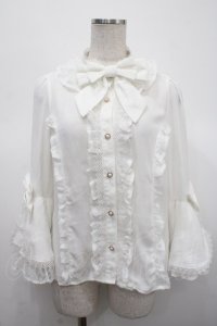 axes femme kawaii / 姫袖7分丈ブラウス M 白 Y-25-04-23-043-AX-BL-SZ-ZY