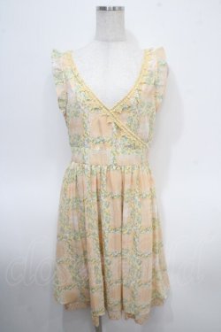 画像1: axes femme / カシュクール格子花柄ワンピース M オレンジ Y-25-04-26-046-AX-OP-SZ-ZY