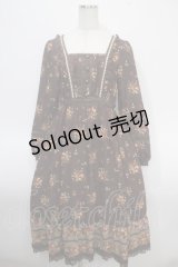 axes femme / オータムフルーツ柄ロングワンピース M チャ Y-25-04-26-062-AX-OP-SZ-ZI