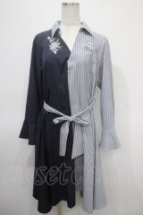 axes femme / 薔薇刺繍バイカラーワンピース M 紺 Y-25-04-26-067-AX-OP-SZ-ZY