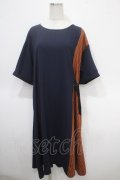 axes femme / 柄切替ワンピース  紺 Y-25-04-26-070-AX-OP-SZ-ZY